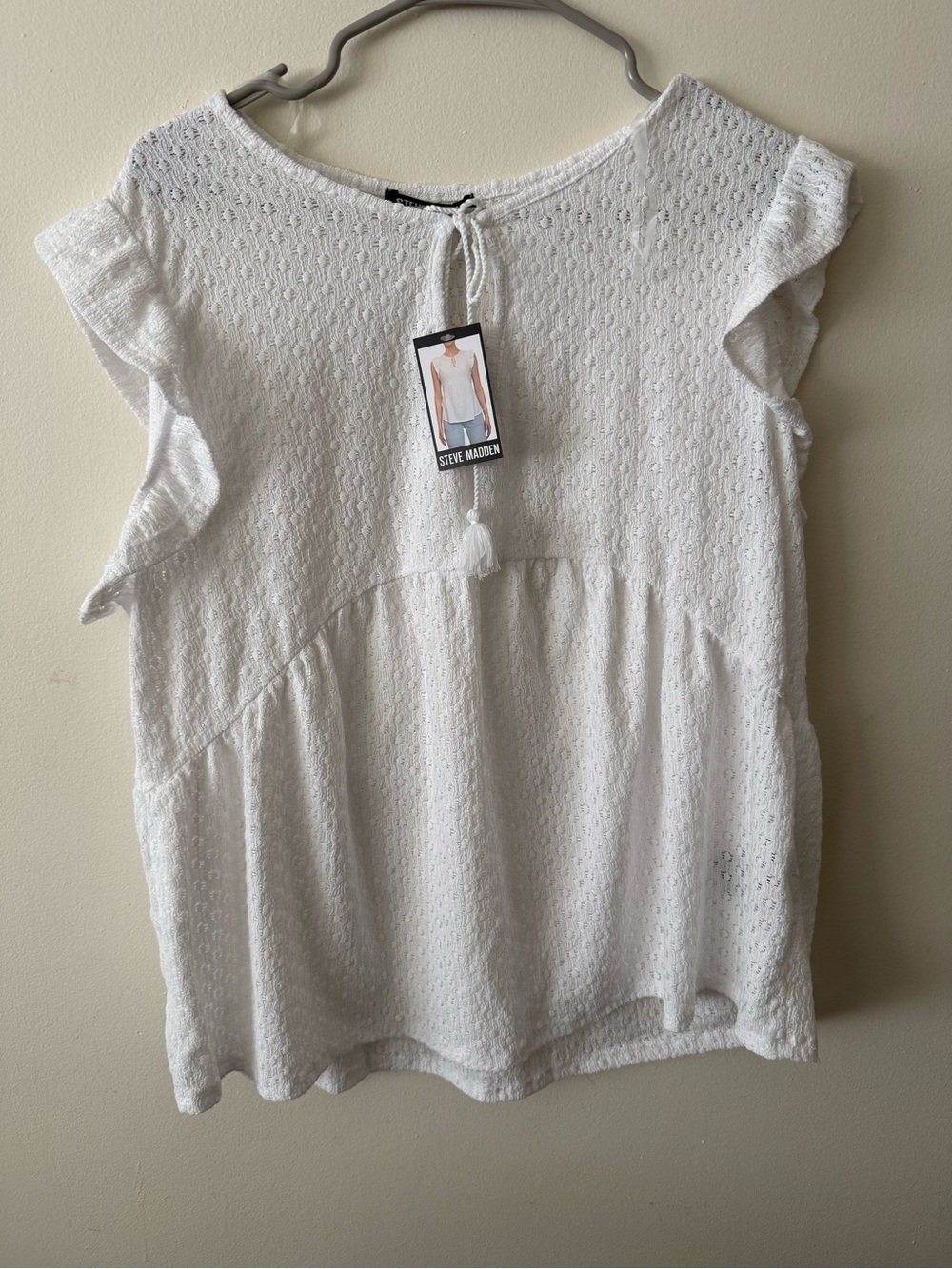 Steve Madden White Eyelet Ruffle Sleeve Peplum Blouse